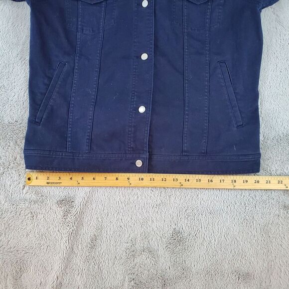 Chaps Denim Jacket Women XL Navy Blue Trucker Style Harrington Button Front Coat - Picture 10 of 10